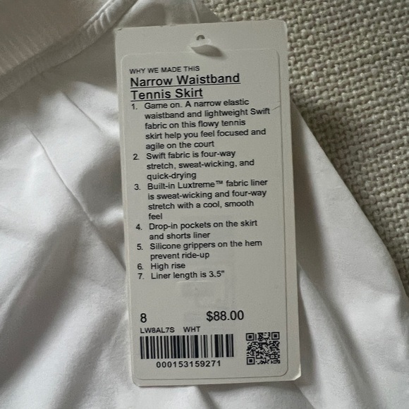 Lululemon White Narrow Waistband Tennis Skirt with Shorts Underneath - Picture 2 of 6
